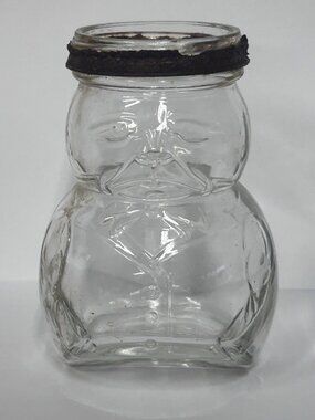 VTG SUN-RA HOT DOG SAUCE TILT GLASS JAR FIGURAL MAN  ST. JOSEPH, MO.